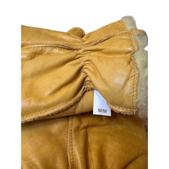 Mens Yellow Leather Gloves Lined Made In Canada M - Picture 5 of 7